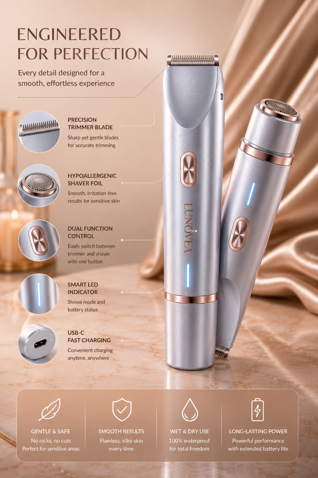 2-in-1 Painless Bikini Hair Trimmer